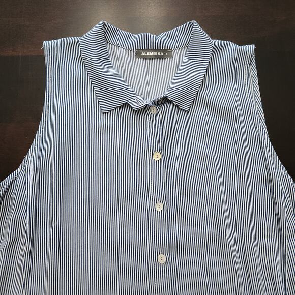 Alembika Stripe Button Down Tunic Blouse Size 4/Women's 12-14 - Picture 3 of 8